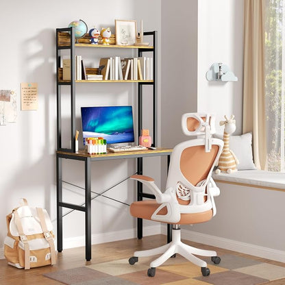 Aquzee 31 Inch Desk Hutch, Teen Desk with Shelves, Study Desks with Storage, Computer Desks for Small Spaces, Kids, Student, Space Saving, Easy Assemble, Rustic Brown