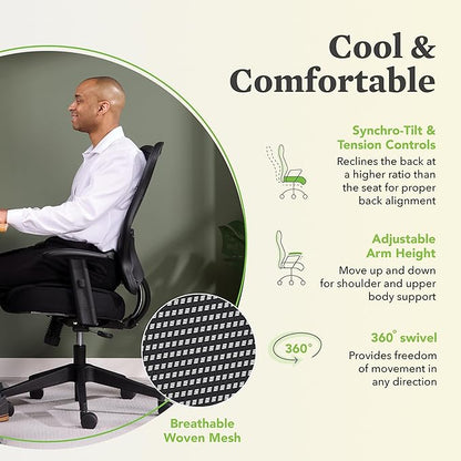 HON Wave High Back Ergonomic Mesh Office Chair with Adjustable Arms, Synchro‑Tilt Recline and Swivel Wheels, Desk and Computer Chair for Home Office or Workstation, Black