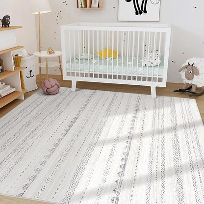 Area Rug Living Room Rugs: 12x18 Large Soft Machine Washable Boho Moroccan FarmNeutral Stain Resistant Indoor Floor Carpet for Bedroom Under Dining Table Home Office Decor-Boho Grey