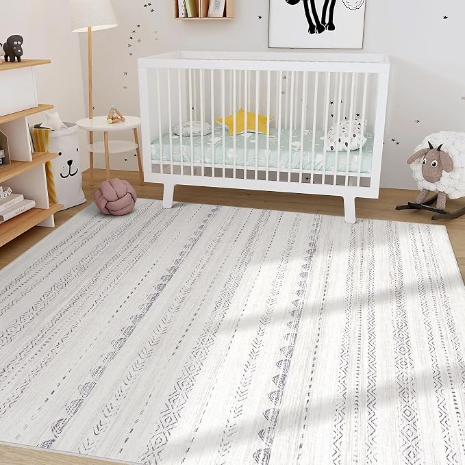 Nakagishi 7x9 Area Rug Living Room: Washable Boho Large Neutral Soft Farmhouse Modern Rugs Stain Resistant Moroccan Non-Slip Indoor Carpet for Bedroom Nursery Kids Playroom Office Dining Room- Gray