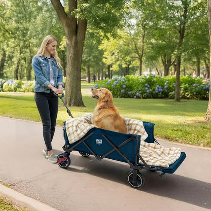 Timber Ridge 49" Collapsible Folding Wagon with Tailgate, 300lbs Heavy Duty Foldable Wagon with Wheels, 250L Capacity Portable Utility Cart for Outdoor Camping, Sports, Dogs, Blue