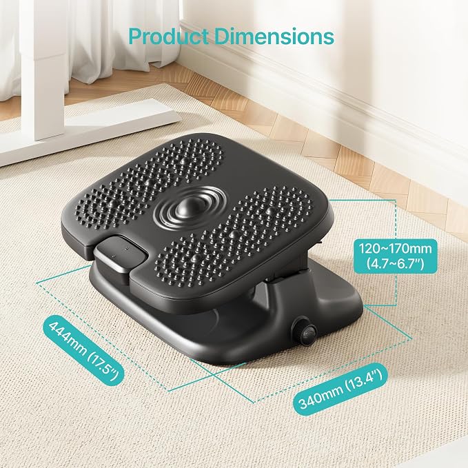 PEGZONE Under Desk Footrest, Adjustable Foot Rest with Height and Degree Angle,Ergonomic Desk Foot Rest with Massage Texture, Plastic Foot and Leg Rest for Home & Office