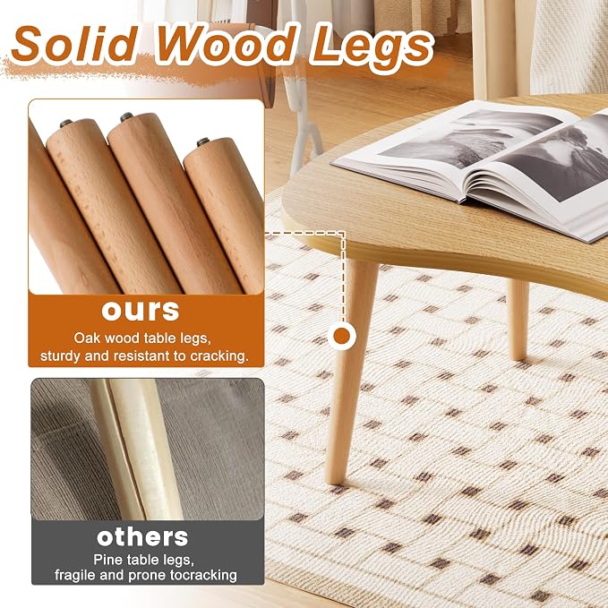 Small Coffee Table, Low Table with Solid Wood Legs, 23.6" Mini Mango Accent Table Side End Table, Floor Table Desk for Sitting on The Floor, Coffee Tea Table for Living Room, Dorm, Apartment, Natural