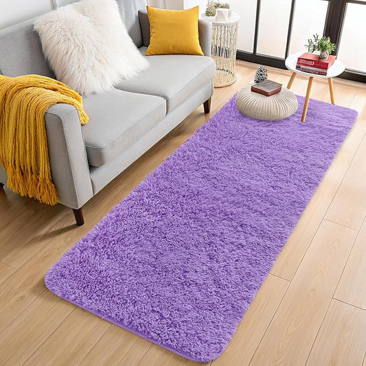 OLANLY 2x6 Machine Washable Runner Rugs for Hallway, Soft Fluffy Shaggy Bedside Rugs for Bedroom, Living Room, Indoor Floor Carpet for Kids Girls and Boys, Nursery Rooms, Home Decor Aesthetic, Purple