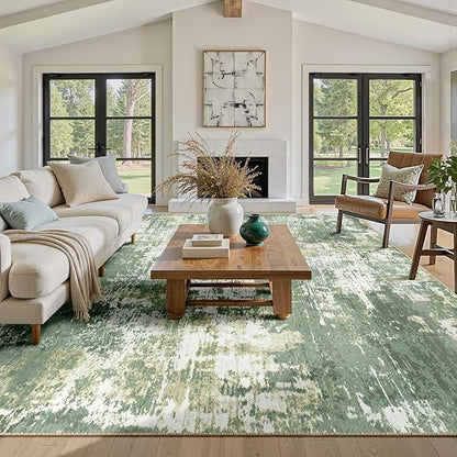 RELEANY Washable Area Rugs 6'x9' Non-Slip Modern Abstract Soft for Living Room Entryway Bedroom Kitchen, Print Pattern, Light Green/Yellow