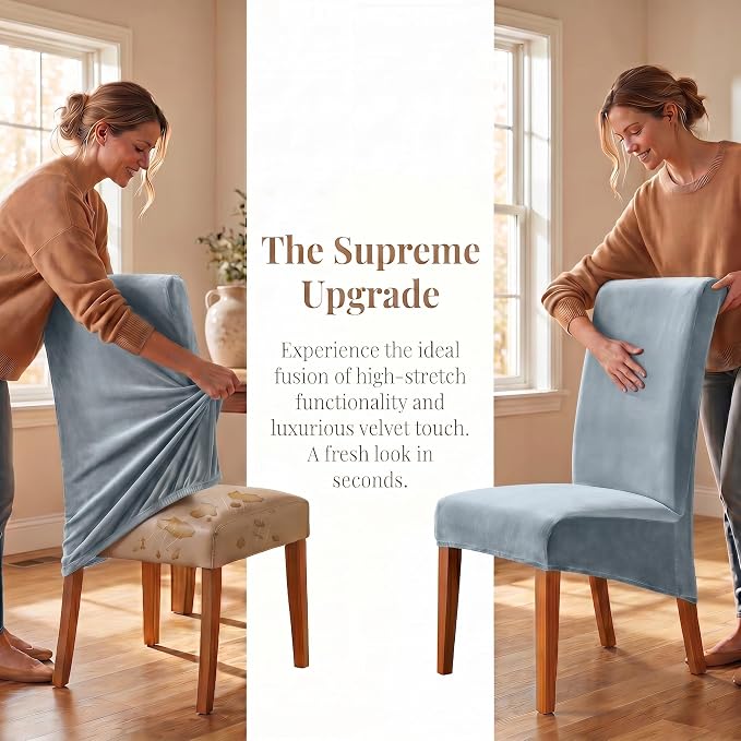 Deisy Dee Stretch XL/Oversized Extra Large Velvet Dining Room Chair Covers for Kitchen Dining，Removable Washable Chair Protectors Slipcovers (Babyblue, 2)