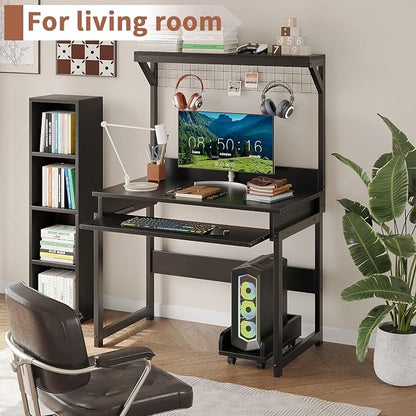 ALISENED 31.5" Small Computer Desk with Hutch, Office Desk Study Table Writing Desk Workstation PC Table for Home Office, Space Saving Design