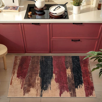 Ciicool Modern Abstract Area Rug 2x3 Washable Small Entryway Rugs,Red Black Non-Slip Low Pile Throw Entry Rug, Foldable Kitchen Bathroom Rugs Floor Carpet for Entrance Bedroom Indoor Doormat