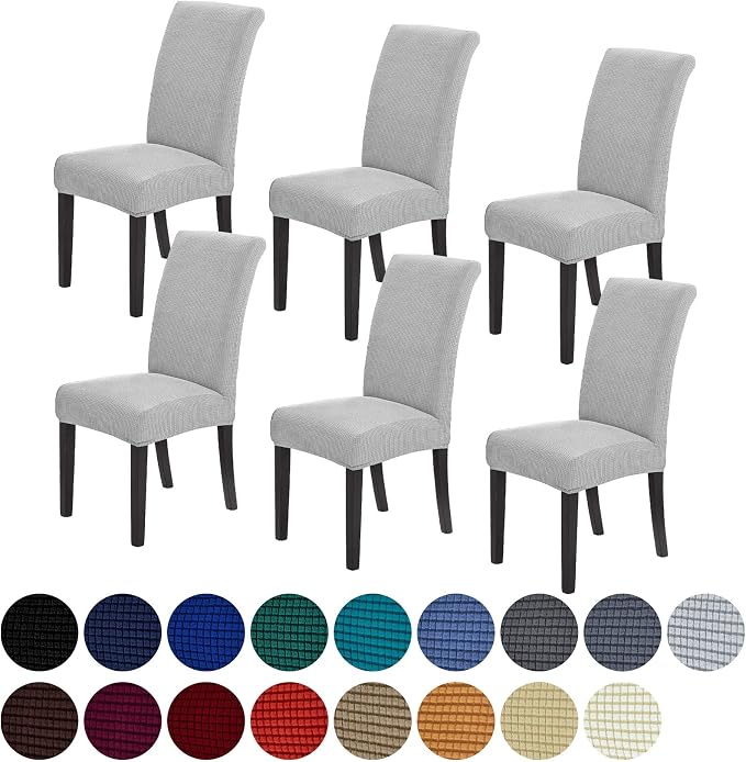 Stretch Chair Covers for Dining Room Set of 6, Removable Washable Dining Room Chair Covers, Dining Chair Slipcovers Seat Protector, Great Decor for Home and Banquet (Sliver, 6 Pack)
