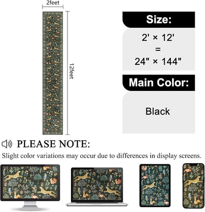 DUKINO 2x12 Washable Runner Rug, Ultra Soft Vintage Animal Runner Rug for Hallway, Lightweight Non Slip & Non Shedding Indoor Long Carpet for Kitchen, Laundry Room, Bathroom, Bedroom, Entrance, Black