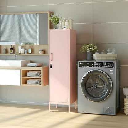 Locker Storage Cabinet Metal Locking Storage Cabinet (Pink) | With Door and Adjustable Shelves for Kitchen Pantry Home Office Bathroom School Dormitory