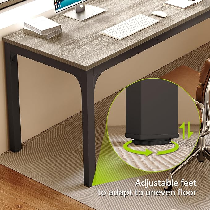 LITTLE TREE 78.7-Inch Ultra Long Double Desk, Writing Gaming Work Computer Two-Person Desk for Home Office, Grey + Black