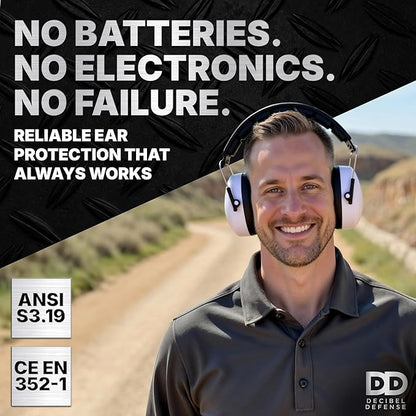 DECIBEL DEFENSE Professional Safety Ear Muffs 37dB NRR - The HIGHEST Rated & MOST COMFORTABLE Ear Protection For Shooting & Industrial Use - THE BEST HEARING PROTECTION...GUARANTEED (WHITE)