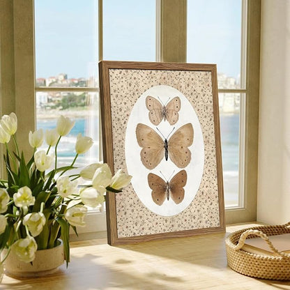 Framed Butterfly Canvas Wall Art, Vintage Butterfly Pictures Posters Wall Decor, Modern Farmhouse Decor, Rustic Retro Butterflies Paintings Prints for Bedroom Bathroom Shelf 16x24 inch