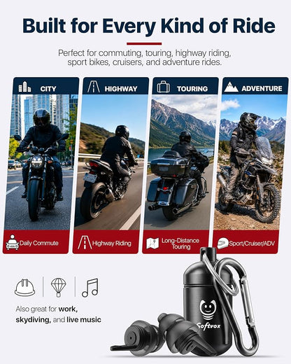 Motorcycle Ear Plugs for Wind Noise Reduction, 2 Filter Options Reusable Motorcycle Accessories, Soft Comfortable Hearing Protection Earplugs for Motorbike, Touring, Racing, Riding - 25dB Biker Gifts