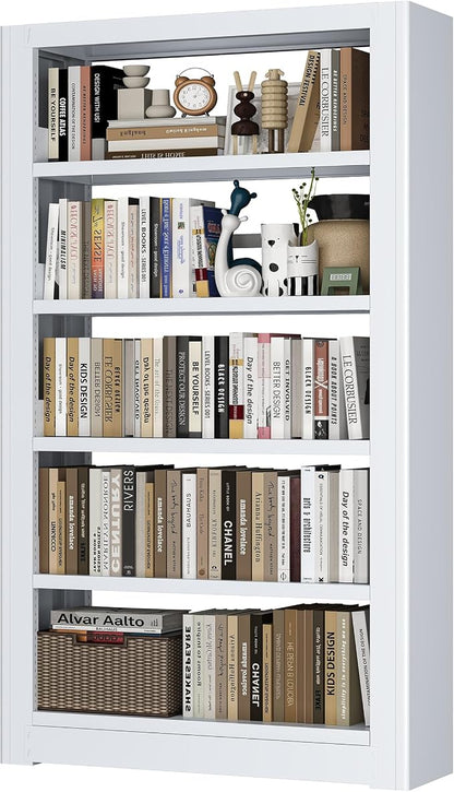 Heavy Duty Metal Bookshelf, 5 Shelf Adjustable Bookcase, 69’’ Tall Modern Bookshelves, Open Book Shelf Organizer, Large Sturdy Book Case for Living Room, Library, Office, White Book Shelf