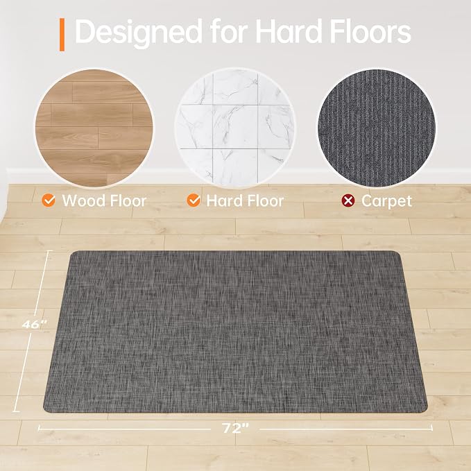 Office Chair Mat, 46" x 72" Computer Chair Mat for Hardwood Floor, Non-Curve Anti Slip Hard Floor Protector for Rolling Chair, PVC Mat Desk Rug for Home Office