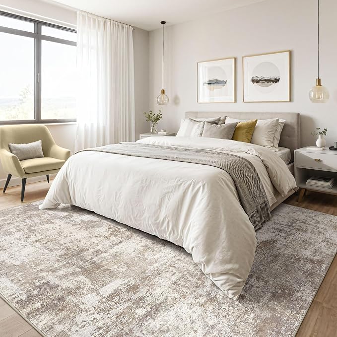 12x18 Area Rugs Living Room: Washable Large Abstract Soft Rug Stain Resistant Indoor Floor Non-Slip Accent Carpet for Women Modern Home Enthusiasts Aged 25-45 - Bedroom Nursery Playroom- Beige Brown