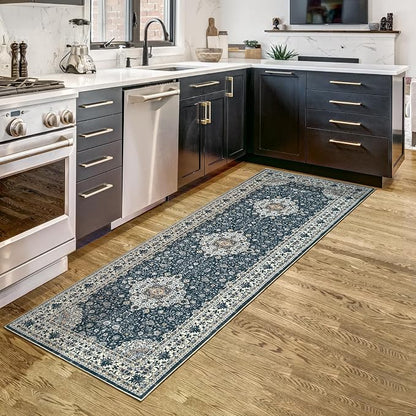 Goideal Washable Runner Rug 2x6, Vintage Rugs Non Slip, Indoor Low Pile Carpet with Rubber Backing for Kitchen Bathroom Entryway Office Bedroom,Black & White