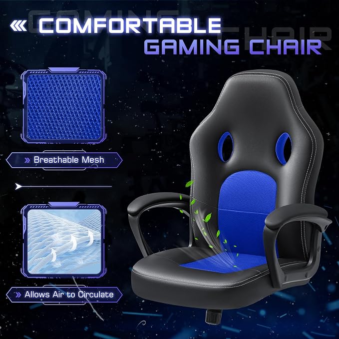 Office Gaming Chair High Back Leather Computer Chairs Ergonomic Height Adjustable Racing Game Desk Chair Executive Conference Task Chair (Blue)