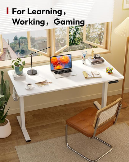SANODESK Electric Standing Desk 79 x 32 Inches, Height Adjustable Sit Stand with Large Splice Board Desktop for Home Office, Computer Workstations，Memory Ergonomic Computer Desk, White Frame/White Top