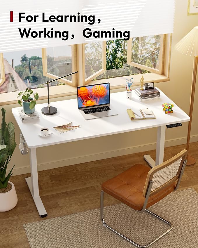 SANODESK Electric Standing Desk 71 x 32 Inches, Height Adjustable Sit Stand with Large Splice Board Desktop for Home Office, Computer Workstations，Memory Ergonomic Computer Desk, White Frame/White Top