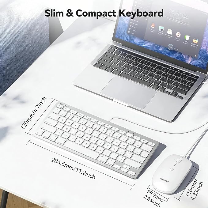 TECKNET USB Wired Keyboard and Mouse for Mac, Dual Interface(Type-C and USB A), Ergonomic Slim Keyboard Set Compatible with MacBook, iMac, Mac mini/Pro, White