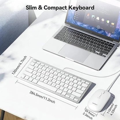 TECKNET USB Wired Keyboard and Mouse for Mac, Dual Interface(Type-C and USB A), Ergonomic Slim Keyboard Set Compatible with MacBook, iMac, Mac mini/Pro, White