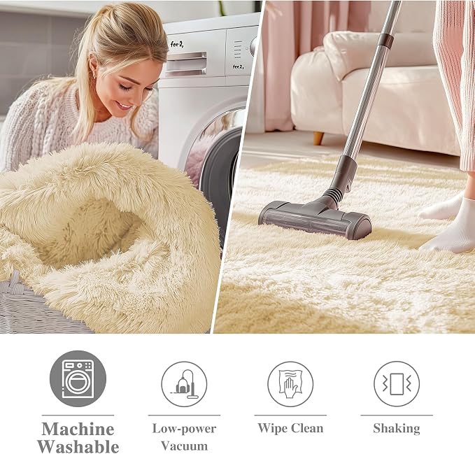 OLANLY Cream Round Rugs for Bedroom - Machine Washable, 7 ft Circle Area Rugs for Living Room, Soft and Fluffy Shaggy Carpet for Teen Girl and Boys, Nursery Rooms, Dorms, Home Decor Aesthetic