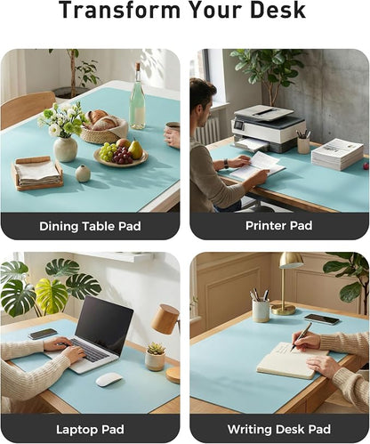 Aothia Faux Leather Desk Mat - Large Mouse Pad, Non-Slip PU Leather Blotter, Waterproof Writing Surface for Office and Home (Blue Topaz, 42" x 17")