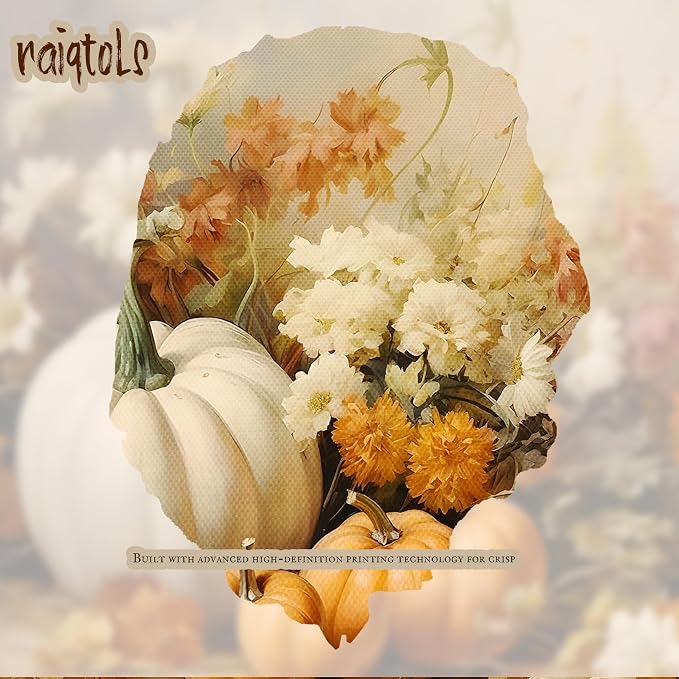 Framed Fall Pumpkin Wall Art - White Pumpkin and Autumn Floral Canvas Print, Rustic Farmhouse Harvest Halloween Thanksgiving Wall Decor for Living Room Bedroom Dining Room, 12x16in Wood Frame
