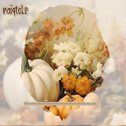 Framed Fall Pumpkin Wall Art - White Pumpkin and Autumn Floral Canvas Print, Rustic Farmhouse Harvest Halloween Thanksgiving Wall Decor for Living Room Bedroom Dining Room, 12x16in Wood Frame