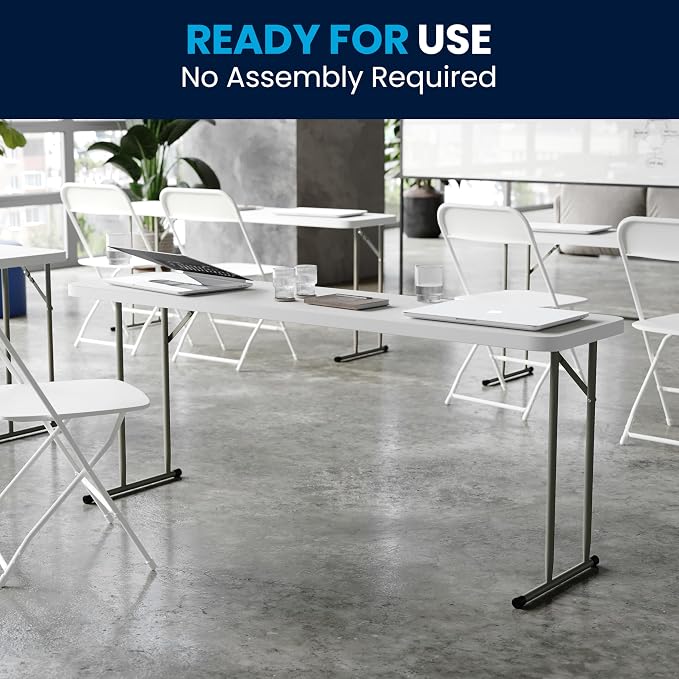 Flash Furniture Kathryn 10 Pack 6-Foot Rectangle Granite White Plastic Folding Training/Seminar Table