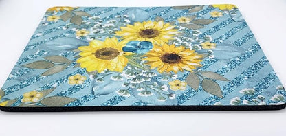 Personalized Mouse Pad and Coaster Custom Desk Set Teacher Appreciation Coworker Gifts Office Decor Cute AccessoriesHandmade (Sunflower Bunch)