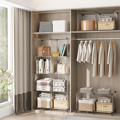 AWTATOS Cube Storage Organizer, Closet Organizers and Storage, 6 Cube Shelves Bookshelf, DIY Stackable Plastic Clothes Organizer Shelving for Bedroom, Home, Transparent Twill