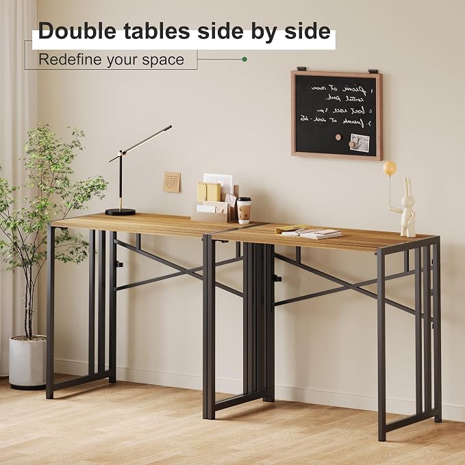 Lutown-Teen Narrow Folding Computer Desk 35 inch, Writing Gaming Computer Camping Desk, Espresso