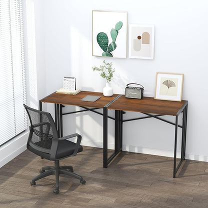 Lutown-Teen 32 inch Folding Small Desk, Writing Gaming Computer Camping Desk for Small Spaces, No Assembly Required Home Office Desk, Mahogany