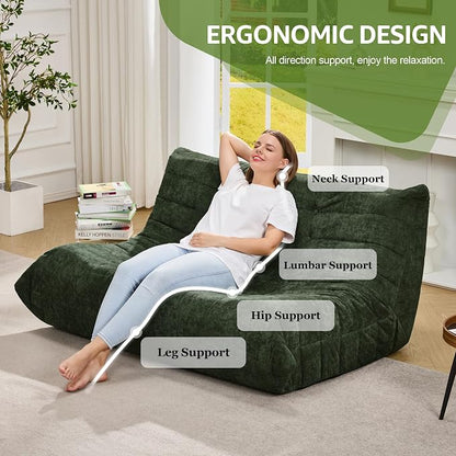 Hobestluk Large Bean Bag Chair Faux Fur BeanBag Couch for Living Room | Green Chenille, Loveseat,Ergonomic Design,Memory Foam,Anti-slip Bottom,No Assembly Required,Decorative Style for Living Room