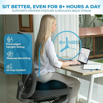 Seat Cushion, for Office Chairs, Coccyx & Tailbone Pain Relief, Ergonomic Design, Memory Foam, Non-Slip Washable Cover, for Office, Car, Wheelchair, Gaming