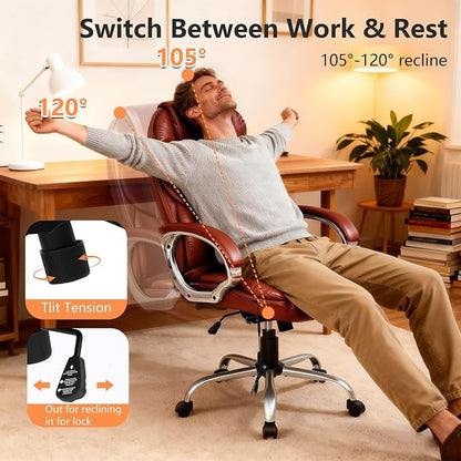 FDW Office Chair Computer High Back Adjustable Ergonomic Desk Chair Executive PU Leather Swivel Task Chair with Armrests Lumbar Support (Dark Brown)