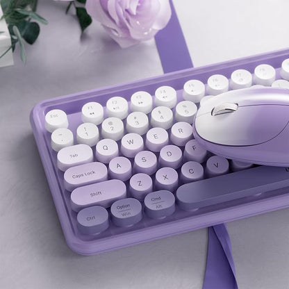 Wireless Keyboard and Mouse, Colorful 104-Key QWERTY with Round Keys, Phone Holder, Wrist Rest, Power Buttons, 2.4GHz USB for PC Laptop (Purple Gradient)