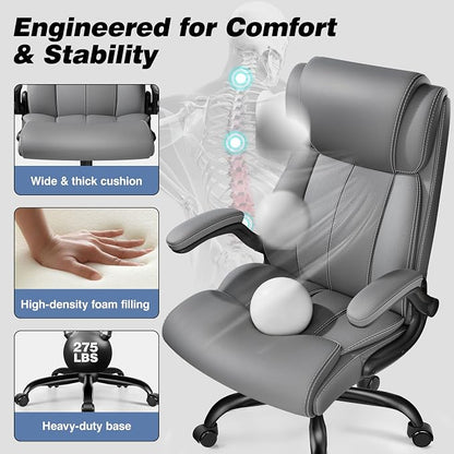 BESTFAIR Ergonomic Office Chair - Desk Computer Chair, Leather High Back Executive Chairs with Adjustable Lumbar Support & Flip Up Arms, Gray 6 Pack