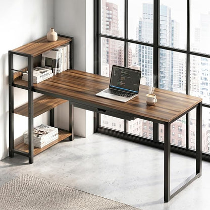 SHW 46-Inch Home Office Mission Computer Desk with Side Shelf and Drawer, Walnut