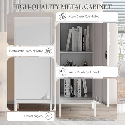 White Metal Locker Cabinet, 59.1" Lockable Storage Locker for Employees with Adjustable Shelves, Locking File Cabinet Door for Office, School, Gym, Garage