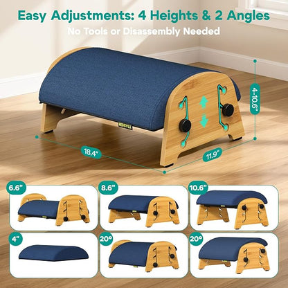 YEASHEIN Ergonomic Foot Rest Under Desk at Work, Bamboo Wood Adjustable Foot Stool Under Desk with 6 Positions, Office Footrests with Memory Foam, Leg Rest Used for Car, Home, PC Gaming Accessories