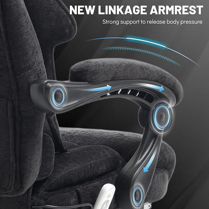 Office Chair with Foot Rest,3D Kneading Massage & Heat Executive Office Chairs for Heavy People,500LBS Big and Tall Office Chair,Ergonomic Desk Chair,Home Office,Dual-Use Pillow,BlackCloth