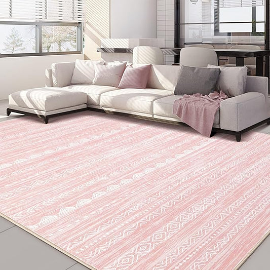 Nakagishi Pink Rugs for Bedroom Girls: 7x10 Washable Boho Large Neutral Cute Soft Area Rug Modern Indoor Floor Non Slip Accent Carpet for Living Room Nursery Kids Playroom Preppy Room Dorm Baby Room