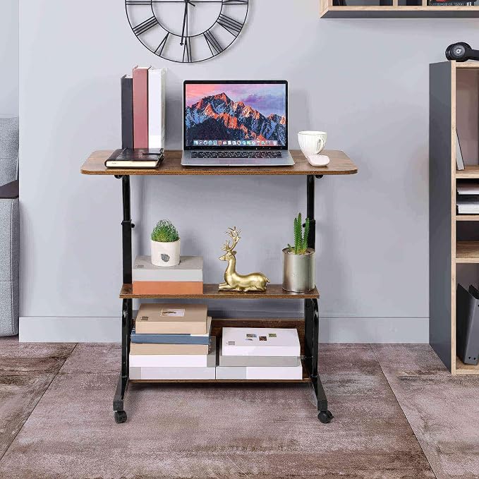 Adjustable Table Student Computer Desk Portable Home Office Furniture Small Spaces Sofa Bedroom Bedside Learn Play Game on Wheels Movable with Storage Size 31.5 * 15.7 in Oak D