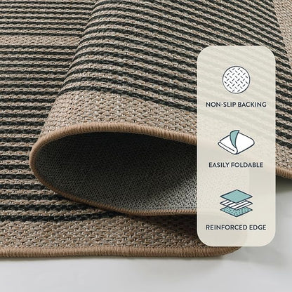 Lahome Enfys Modern Rainbow Easy Jute 9x12 Rug, Large Outdoor Patio Rug Farmhouse Indoor Outdoor Living Room Carpet, Contemporary Non Slip Non Shedding Nature Carpet for Dining Room Basement Backyard