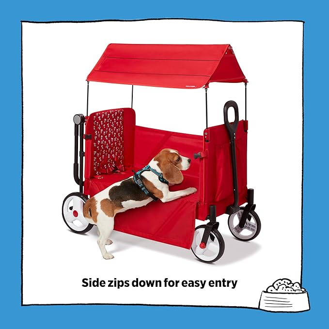 Radio Flyer Snoopy Folding Wagon for Kids & Pets, for Kids 1+, UV Doghouse Canopy, One-Hand Flat Fold, Seats 2 or Pеts, DuraClean Fabric, Rubber Tires, 120 lb Capacity, Wagon for Kids & Pets